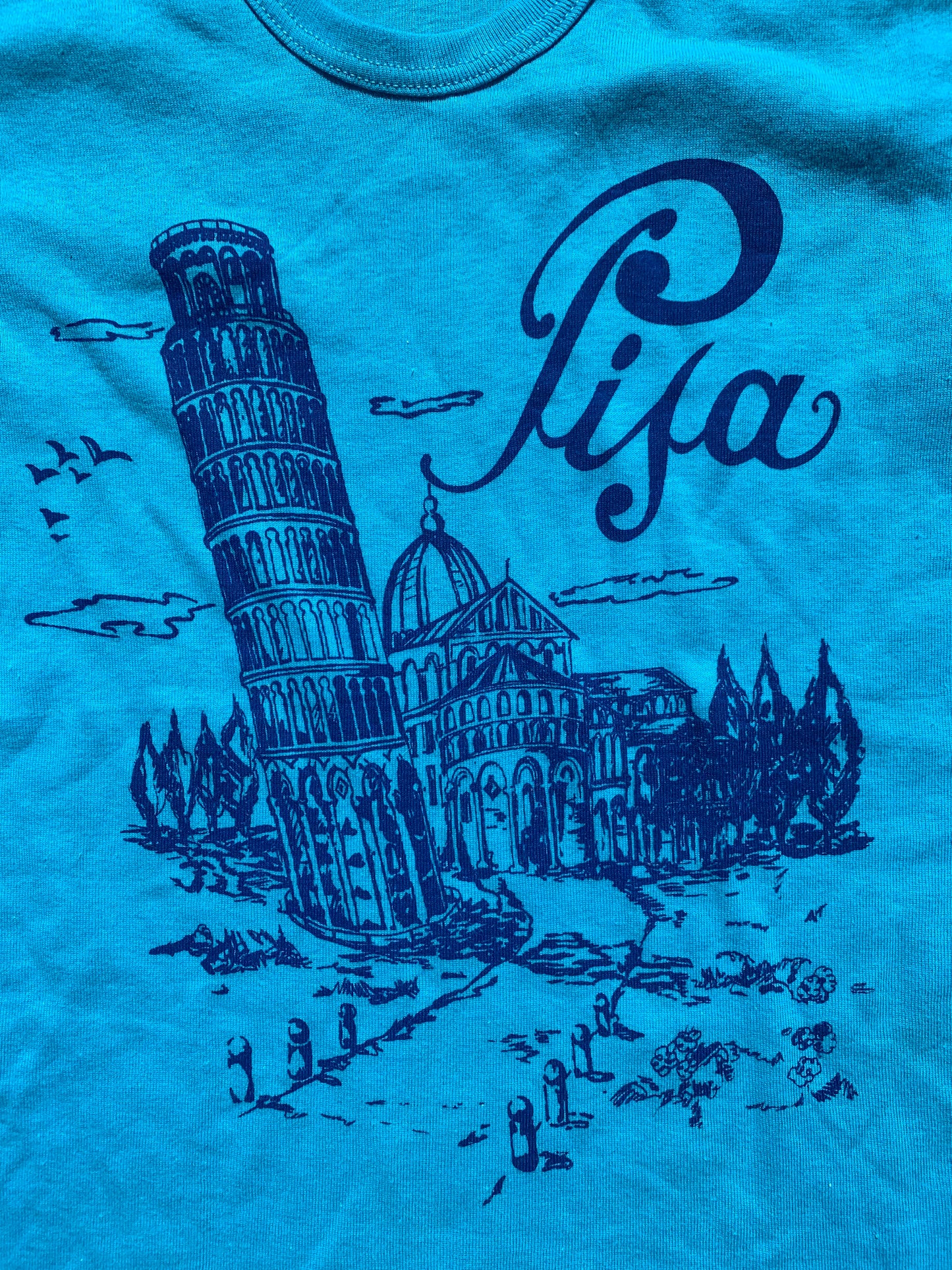 Vintage Piza Single-Stitch Ringer Tourist T-Shirt 7-10 years