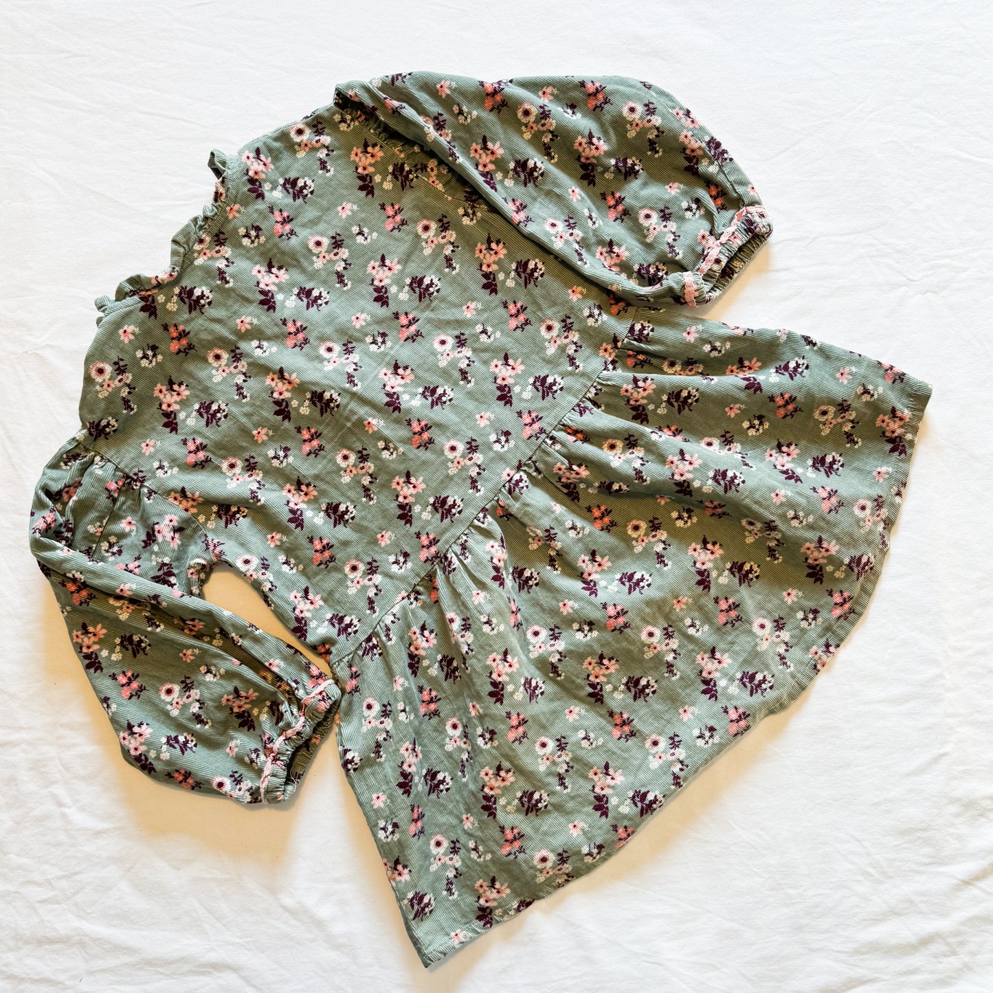Modern Deux Par Deux Floral Micro Cord Puffed Sleeve Dress/Tunic Size 7 years
