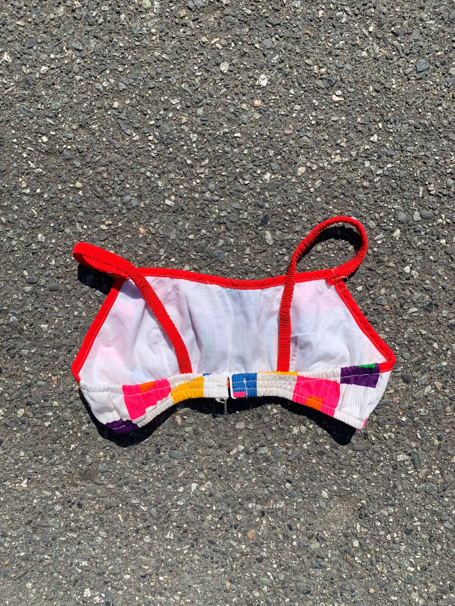 Vintage Geometric Print Ribbed Cotton Bikini Top 7-10 years