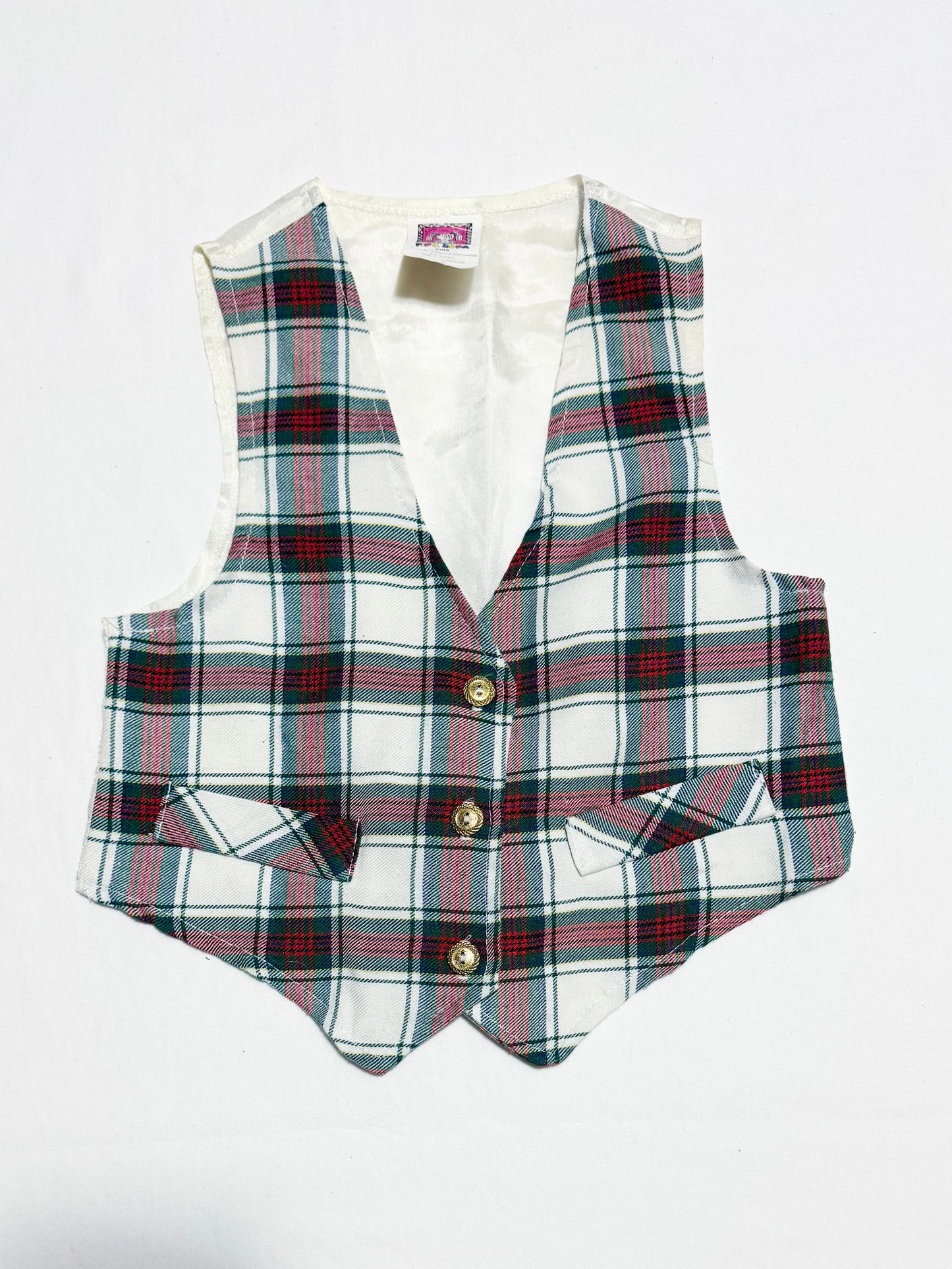 Vintage Pink Soda Plaid Waistcoat 4-6 years