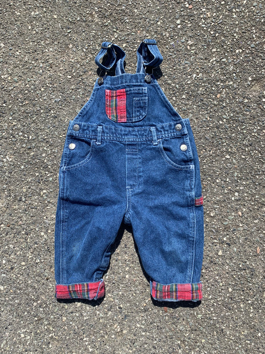 Real Clothes Denim + Plaid Accent Overalls 18-24 months