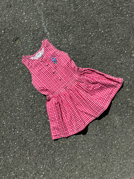 Vintage Oshkosh Plaid Dress with Floral Embroidery Size 4T