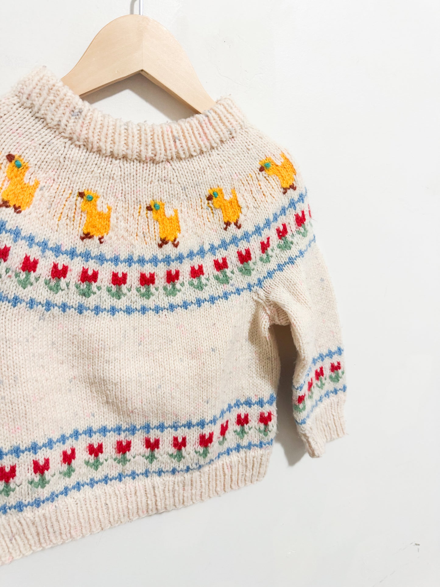 Handknit Fairisle Chick Sweater 1-2 years