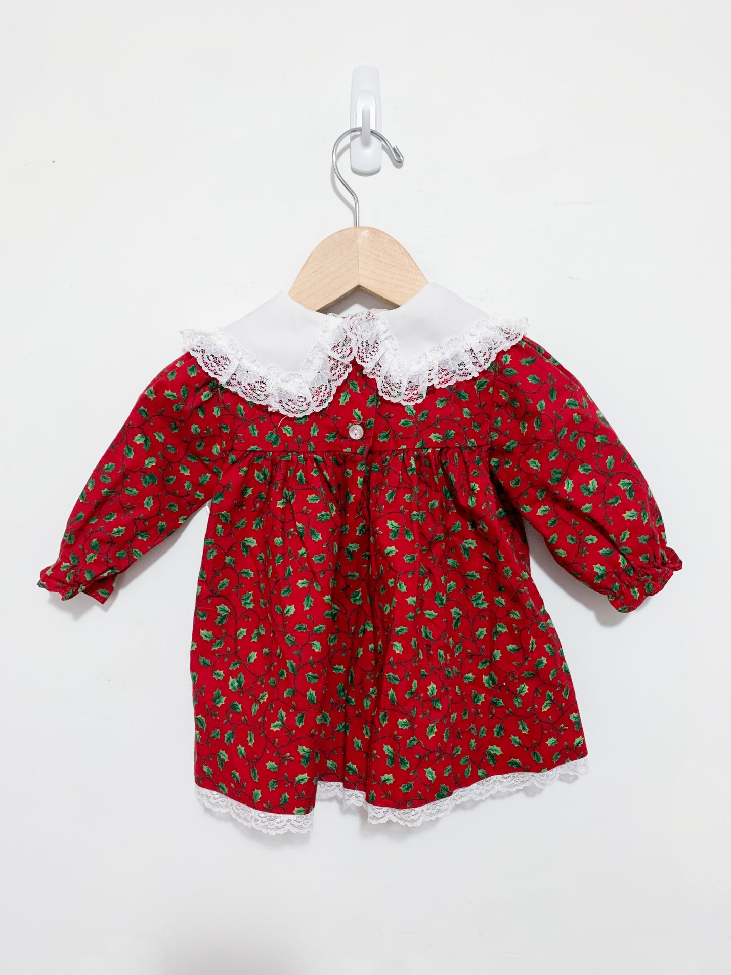 Vintage Cotton Holly Print Dress 12 months