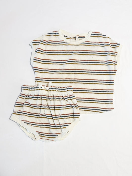 Quincy Mae Striped Terry Towel Top + Short Set 2-3 years