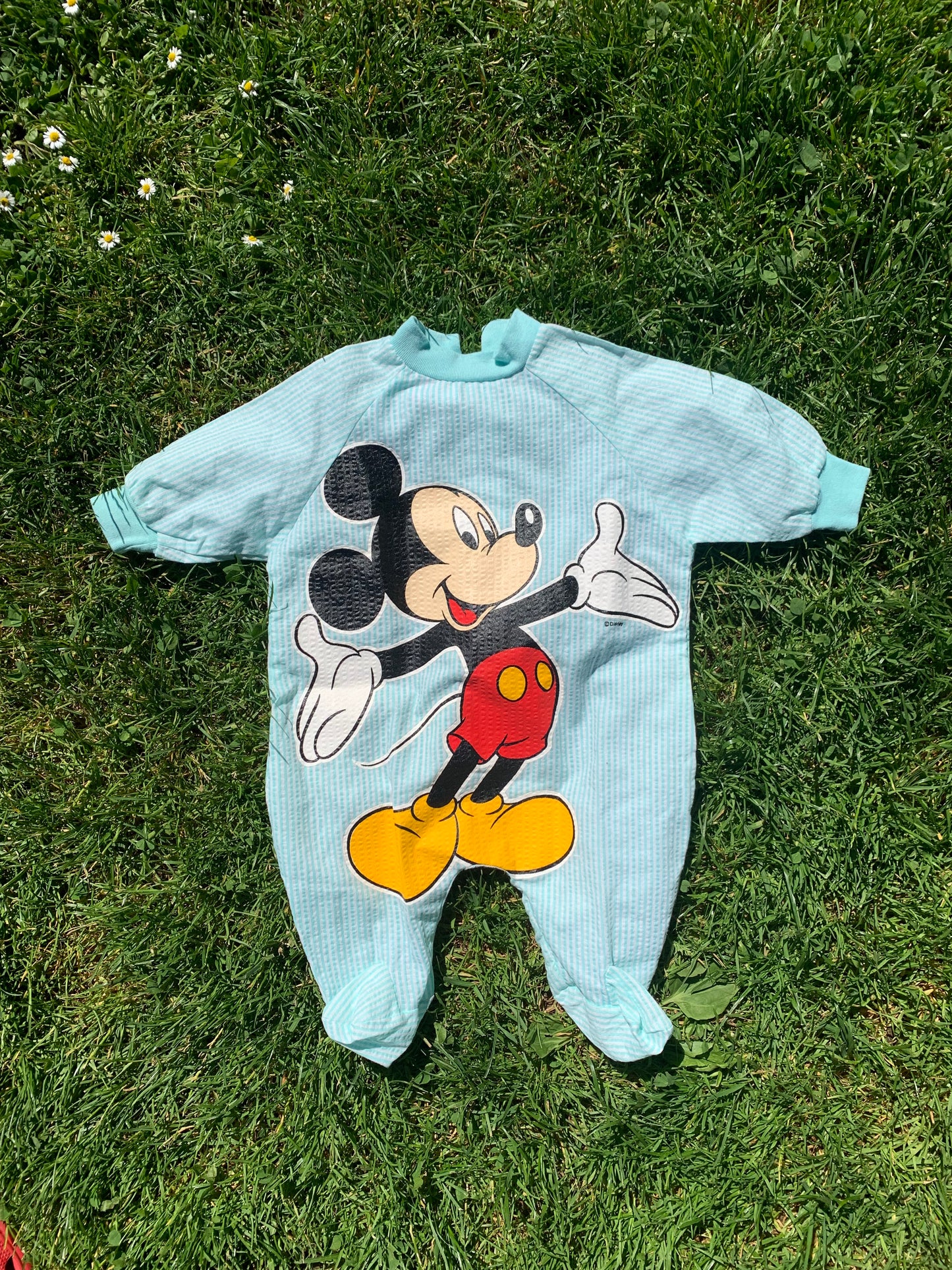 Vintage Mickey and Friends Mickey Mouse Seersucker Footed Playsuit 12-18 months