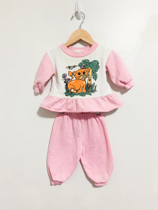 Vintage Mini Jez Baby Lion Peplum Sweatshirt + Jogger Set 6-12 months