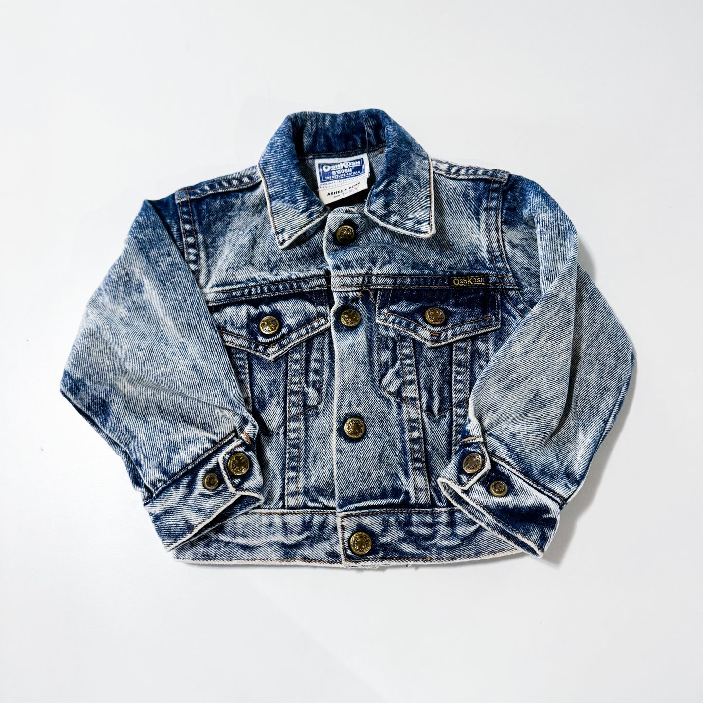 Vintage Oshkosh Upcycled Barbie Acid Wash Denim Jacket size 1-2y