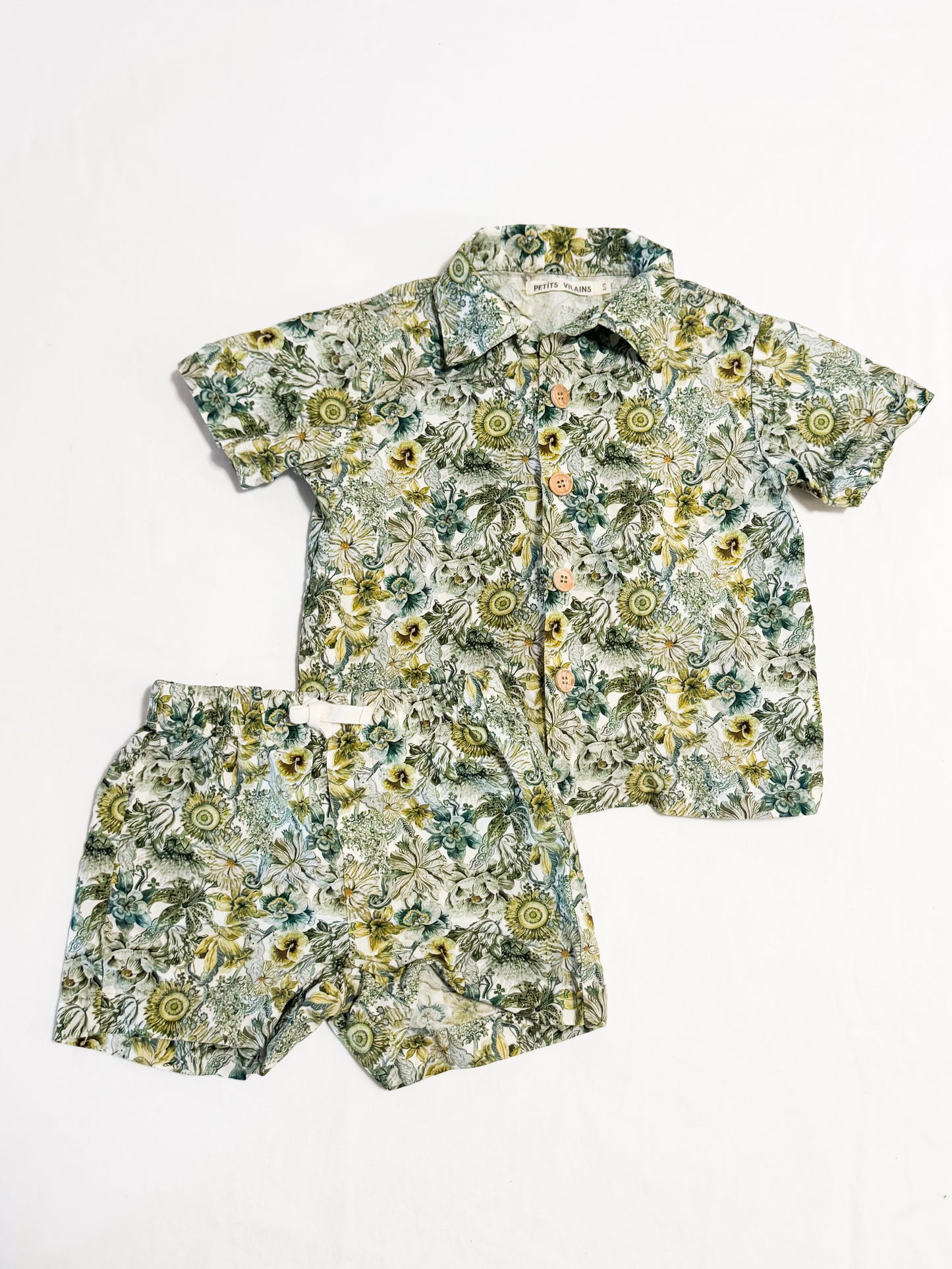 Petits Vilains AOP Floral Button up + Short Set 2-3 years