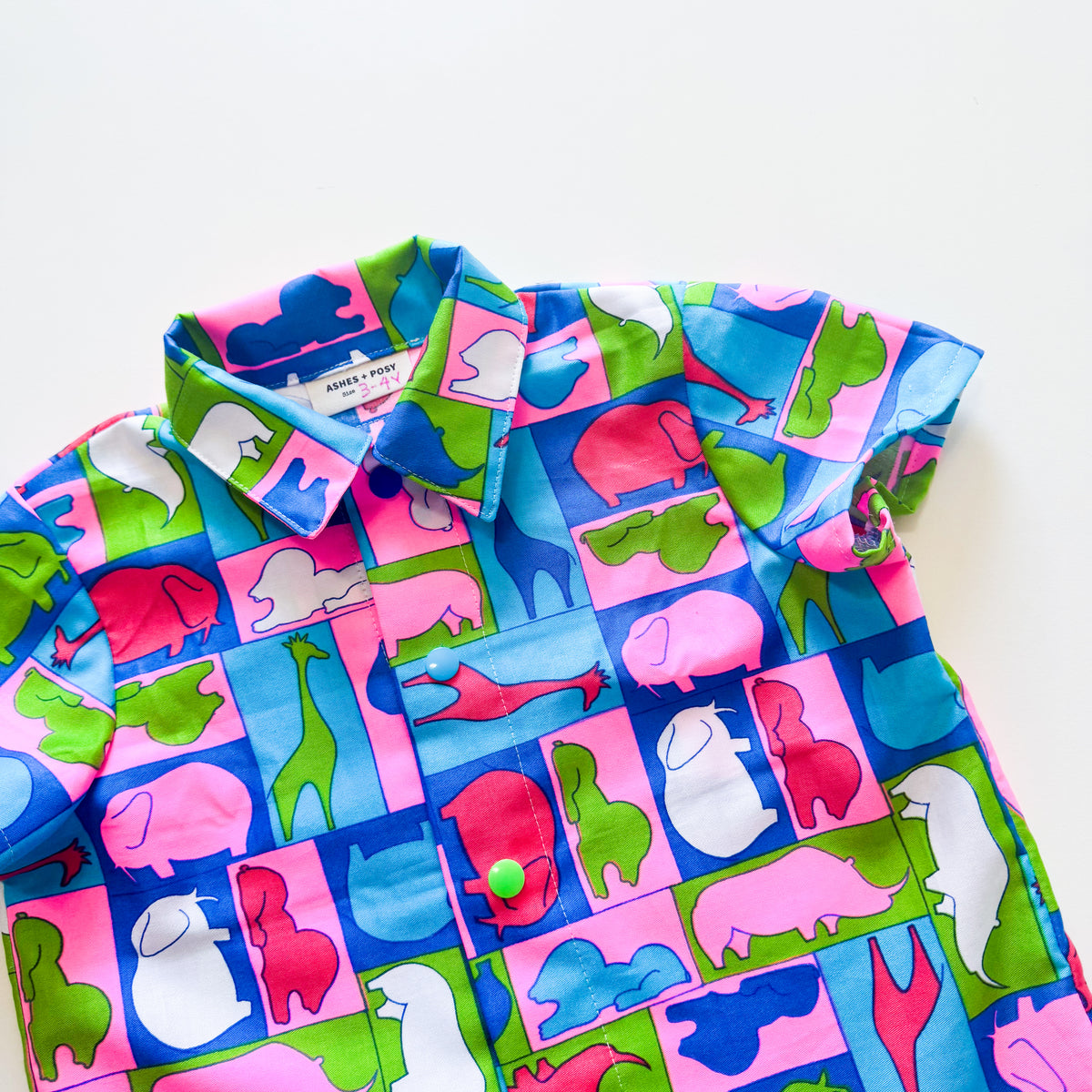 Upcycled Neon Animal Zoo Shirt and Short Set 3-4 years
