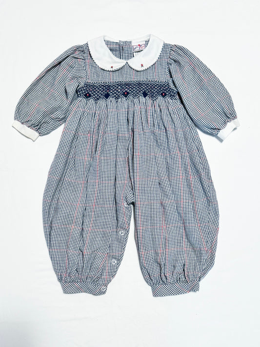 Vintage Petit Ami Plaid Smocked Peter Pan Collar Bubble Romper 12-18 months