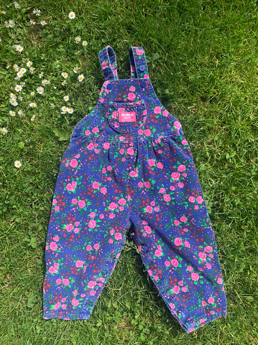 Vintage Oshkosh Floral Corduroy Bubble Overalls 2 years