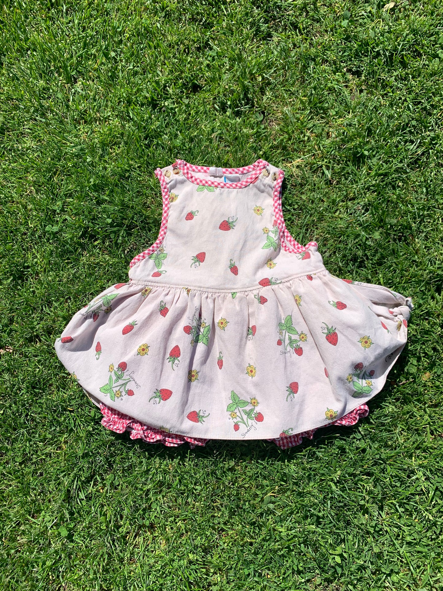 Vintage Strawberry + Gingham Dress with Built-in Bloomers 24 months