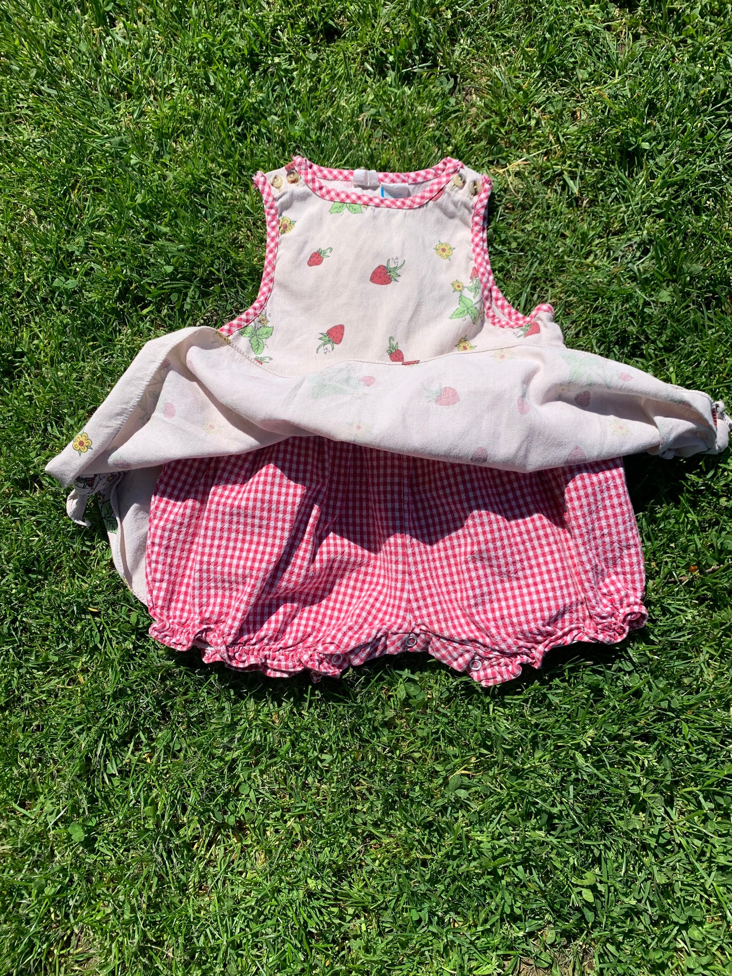 Vintage Strawberry + Gingham Dress with Built-in Bloomers 24 months