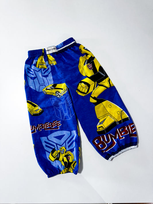 Vintage Upcycled Transformers Bumblebee Balloon Pants 3-5 years