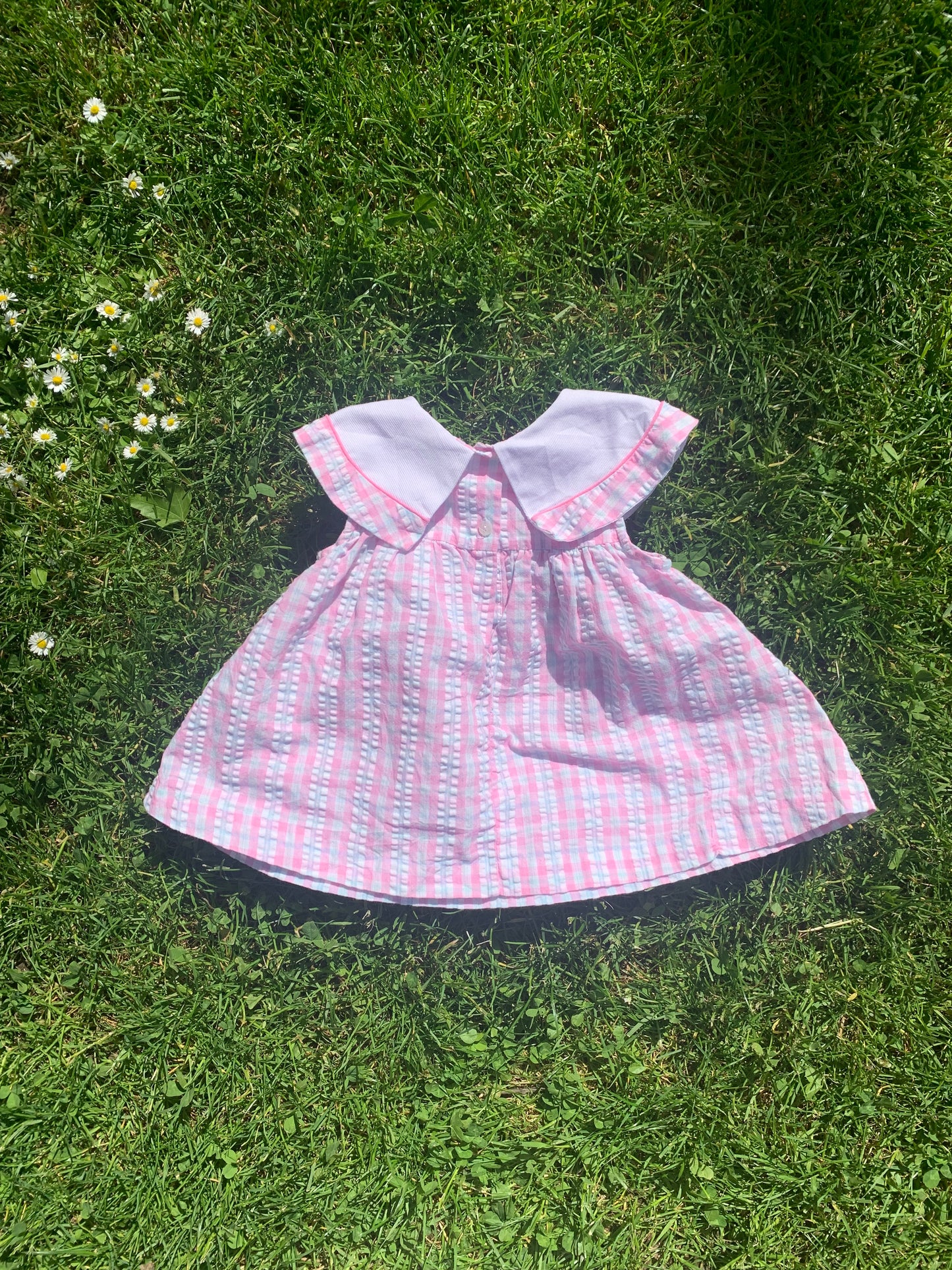 Vintage Samara Seersucker Plaid Dress with Bow Appliqués 12 months