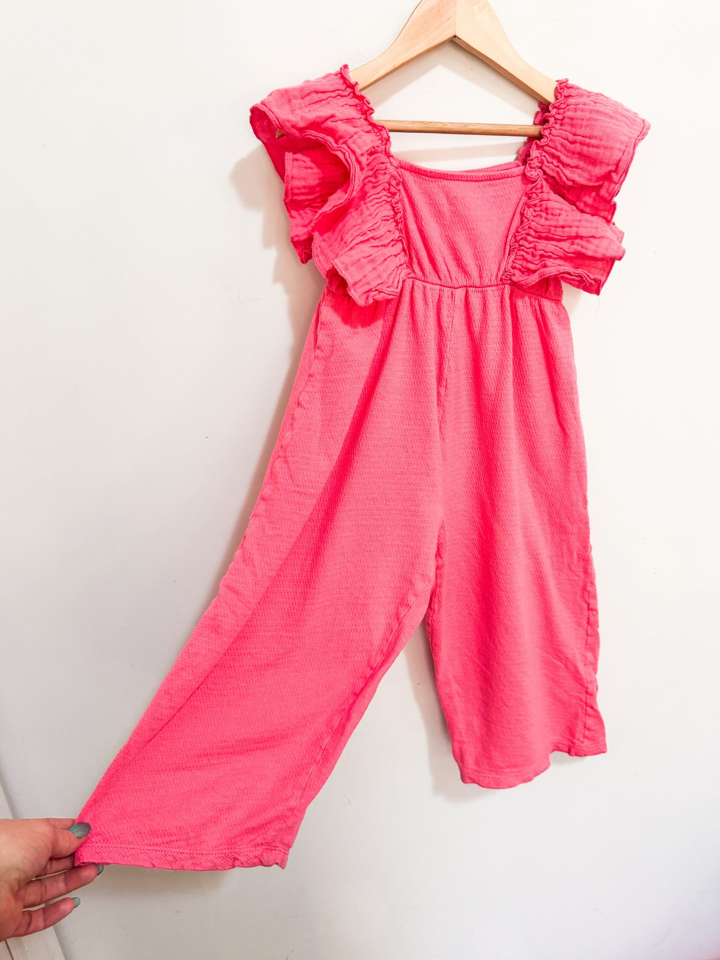 Zara Pink Cotton Flutter Sleeve Trouser Romper 4-5 years