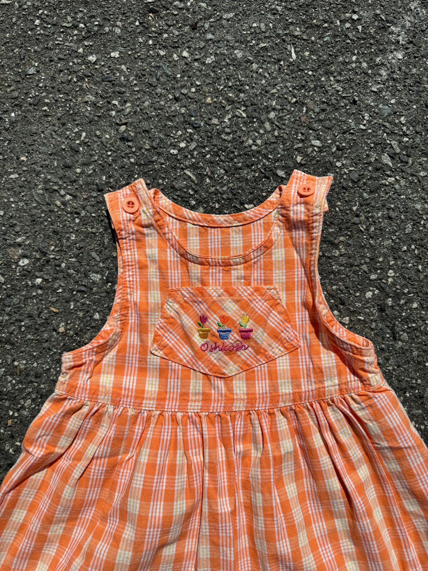 Vintage Oshkosh Plaid Creamsicle Dress with Floral Embroidery 24 months