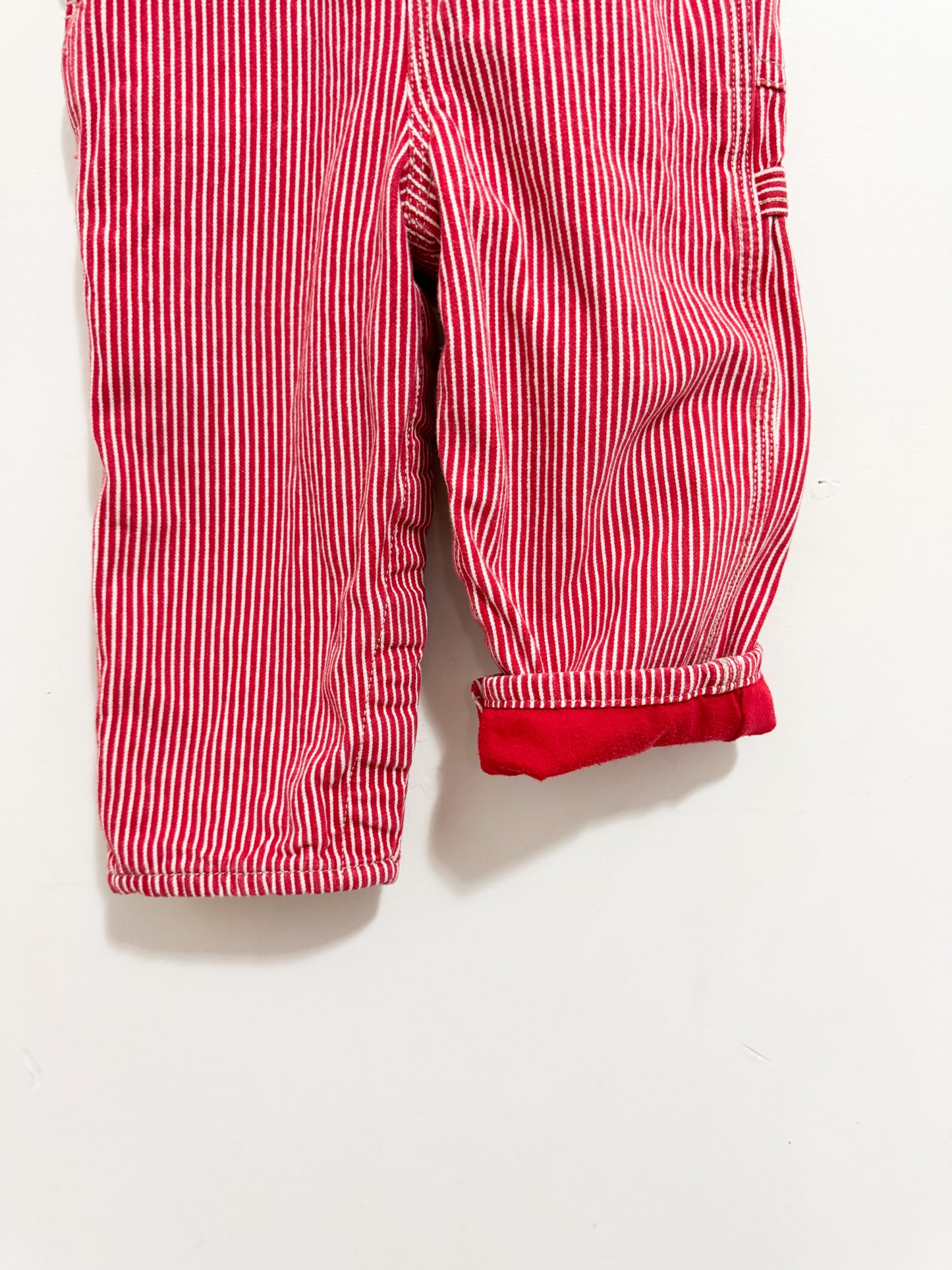 Modern Oshkosh Red Hockory Striped Jersey Lined Overalls 24 months