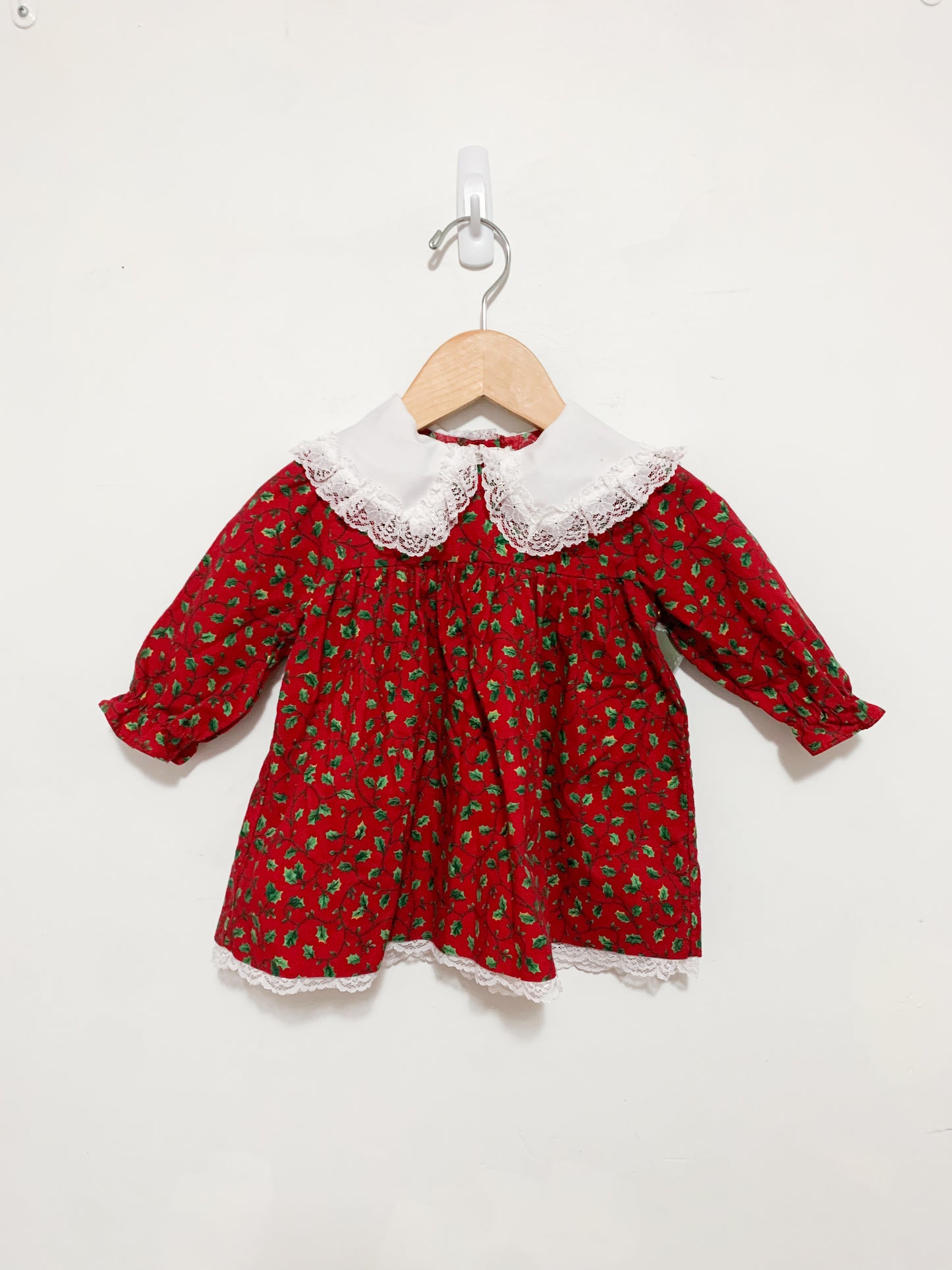 Vintage Cotton Holly Print Dress 12 months