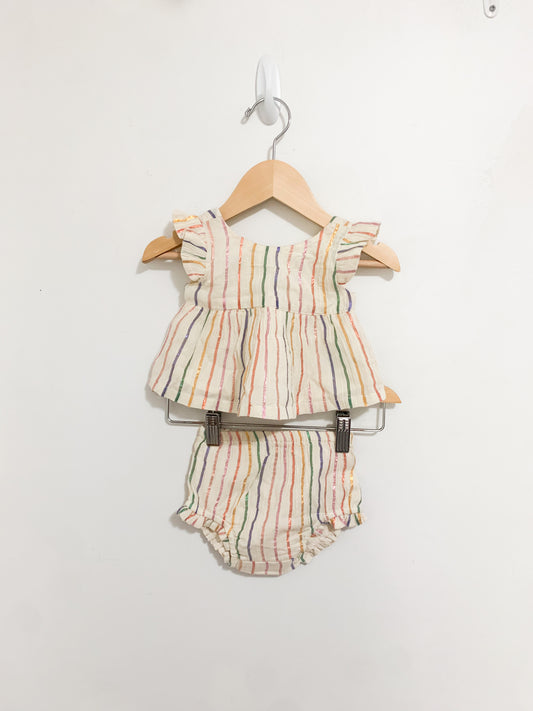 Baby Gap Cotton + Lamè Striped Top + Bloomer Set 0-3 months