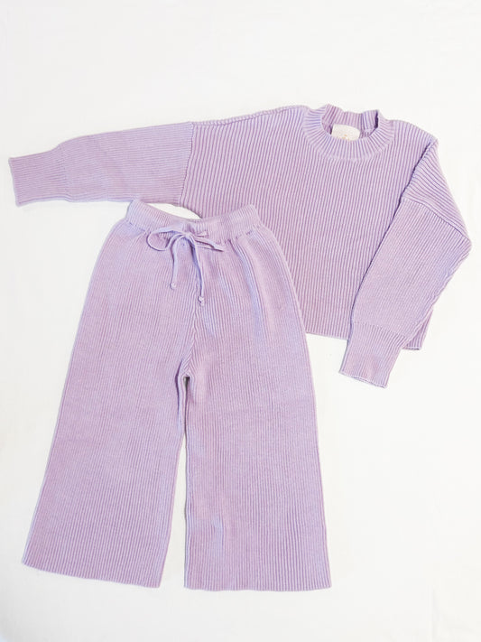 Lullaby Club Lilac Ribbed Crop Top + Wide Leg Pant Set 3-4 years