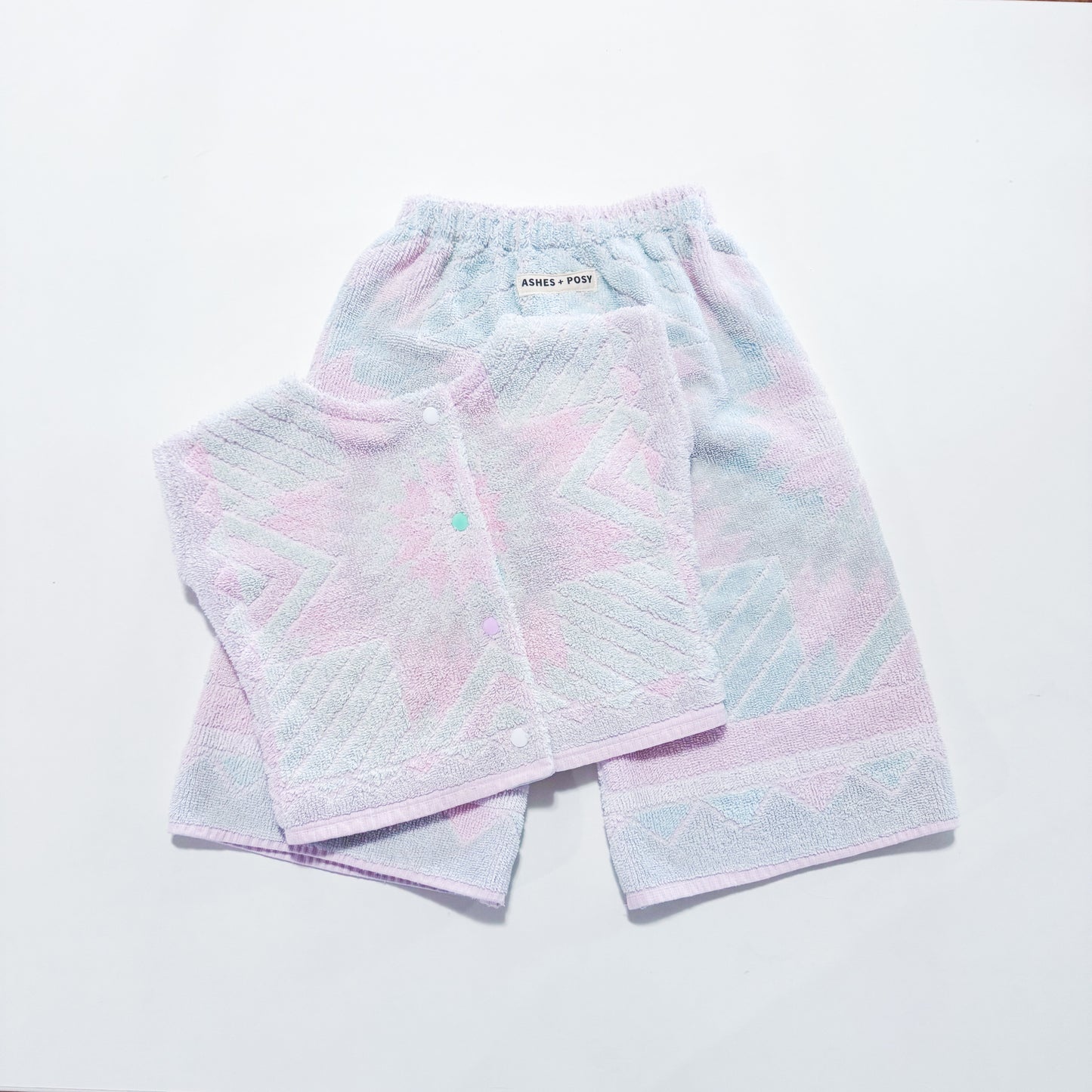 Upcycled pastel pink/mint vintage towel set