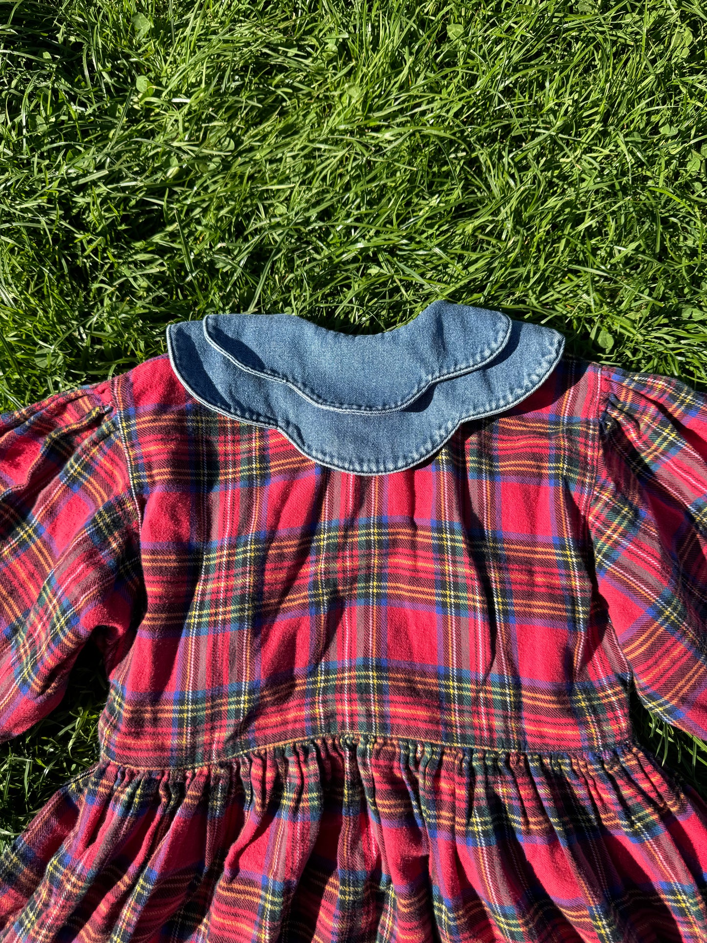 Vintage Pop Soda Flannel + Denim Plaid Dress 5 years