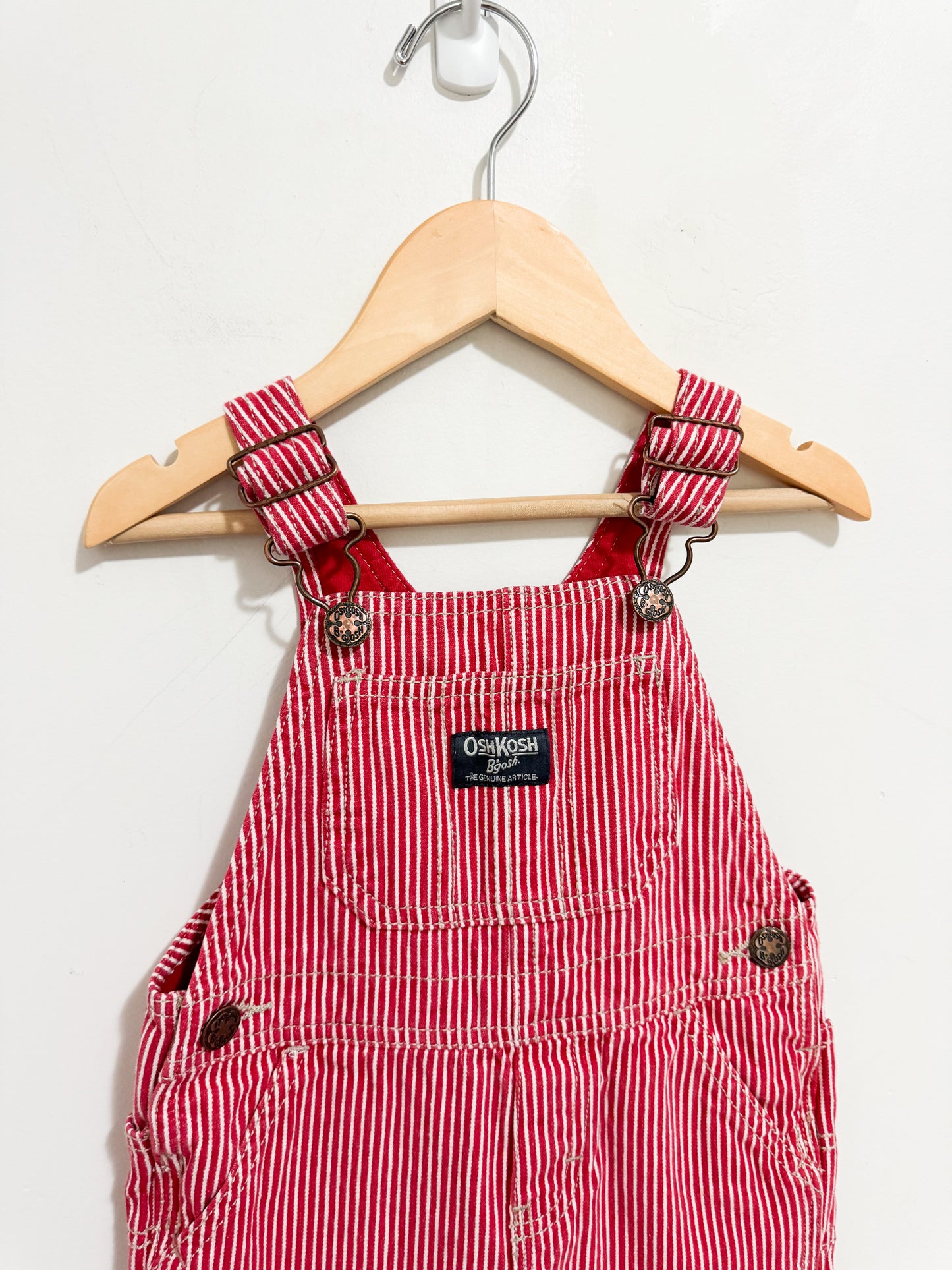 Modern Oshkosh Red Hockory Striped Jersey Lined Overalls 24 months