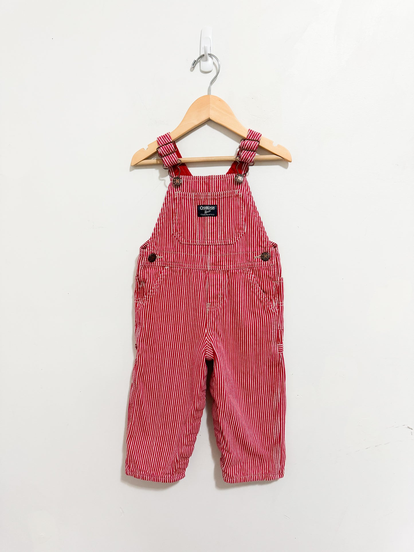 Modern Oshkosh Red Hockory Striped Jersey Lined Overalls 24 months