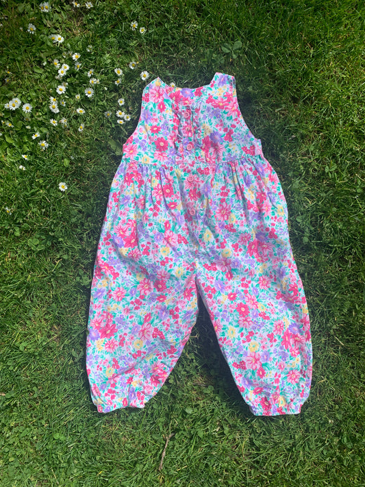 Vintage Oshkosh Floral Ruffle Front Bubble Romper 24 months