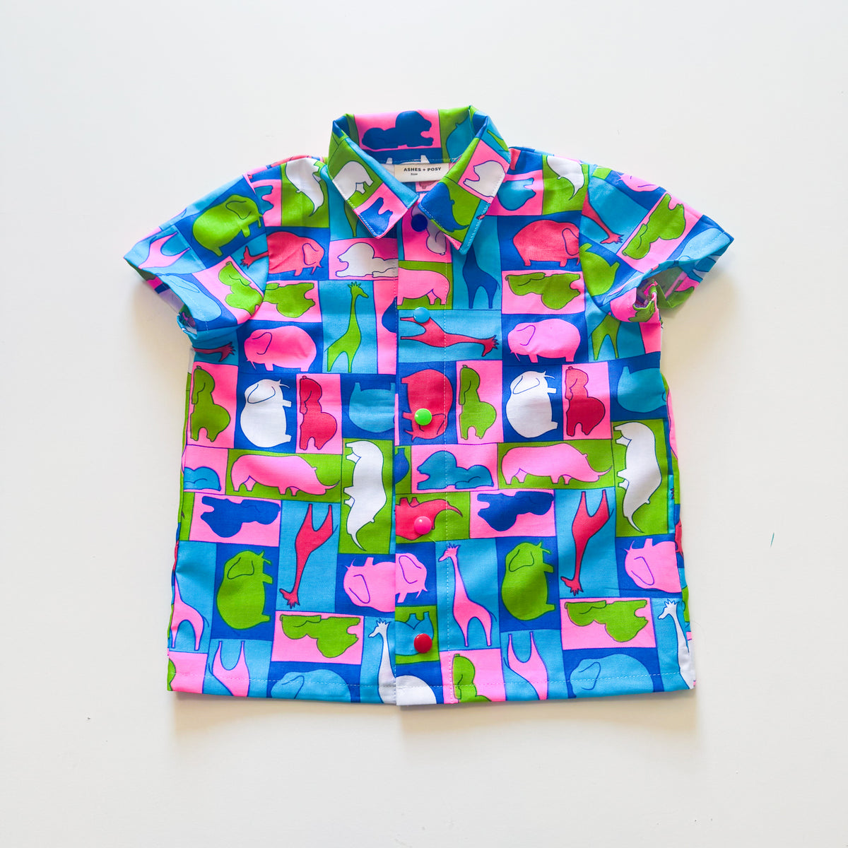 Upcycled Neon Animal Zoo Shirt and Short Set 3-4 years