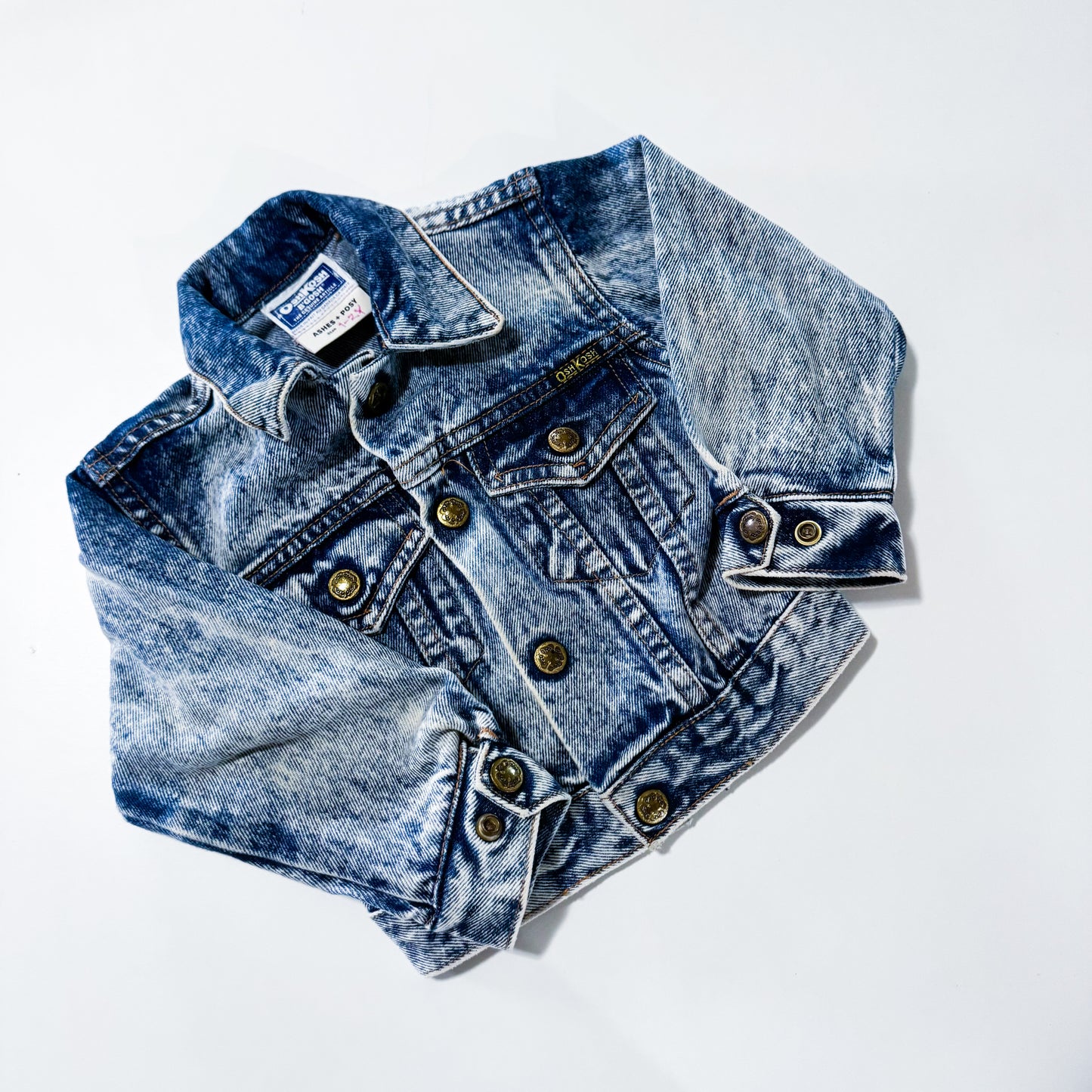 Vintage Oshkosh Upcycled Barbie Acid Wash Denim Jacket size 1-2y