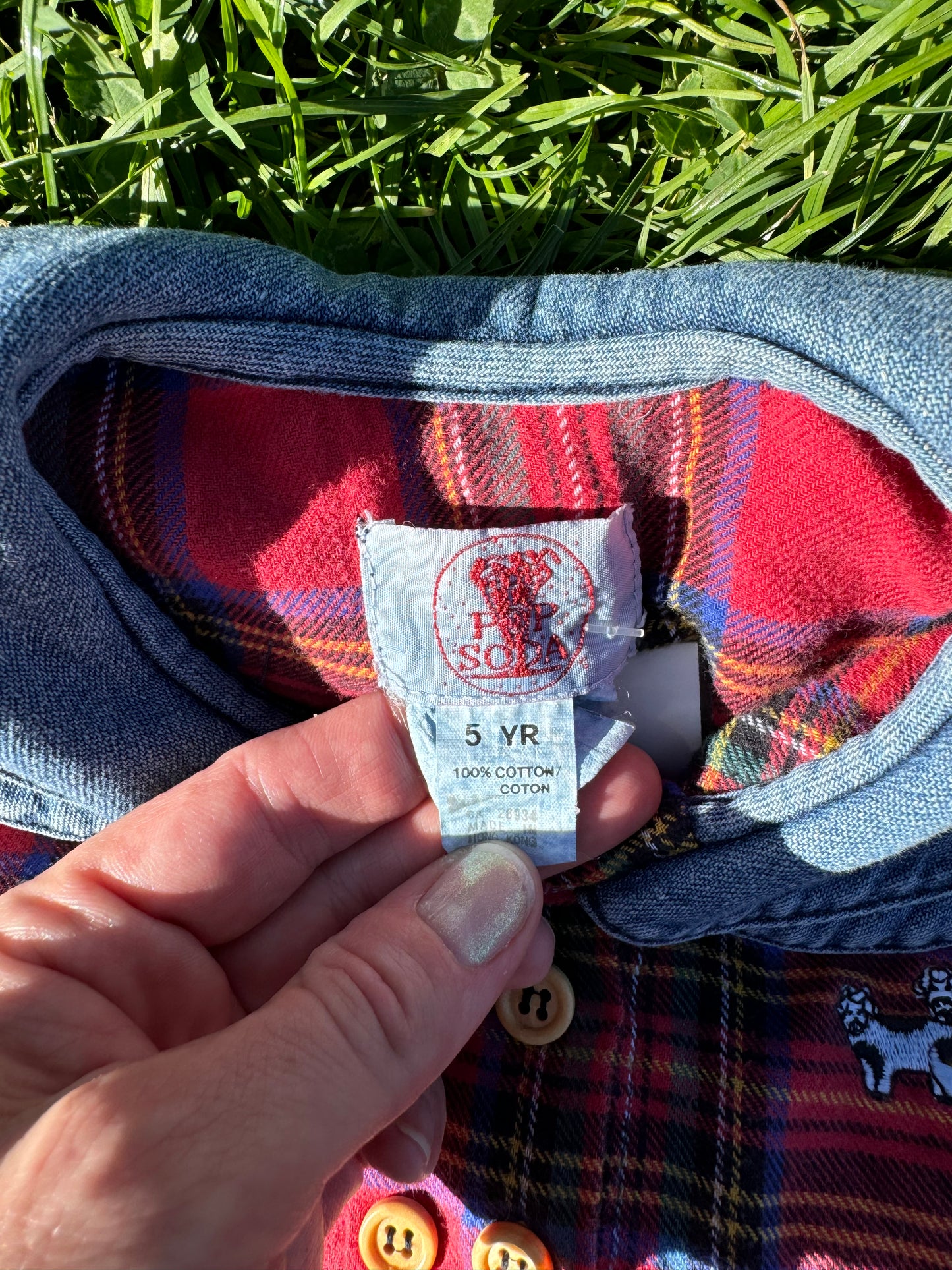 Vintage Pop Soda Flannel + Denim Plaid Dress 5 years