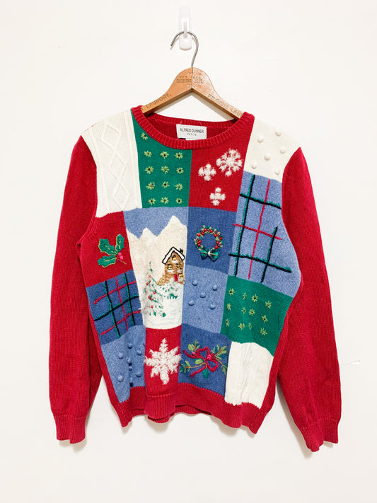 Vintage Christmas Patchwork Sweater Adult Medium