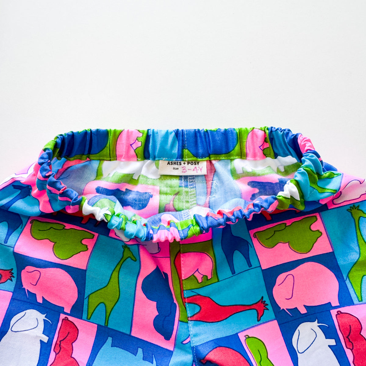 Upcycled Neon Animal Zoo Shirt and Short Set 3-4 years