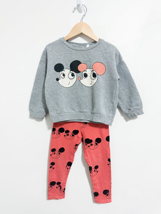 Mini Eodini Organic Mouse Sweatshirt + Legging Set 18months-3years