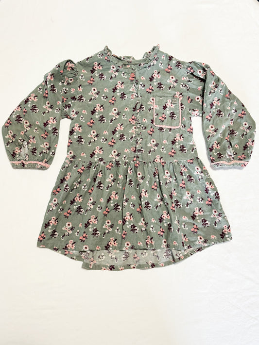 Modern Deux Par Deux Floral Micro Cord Puffed Sleeve Dress/Tunic Size 7 years