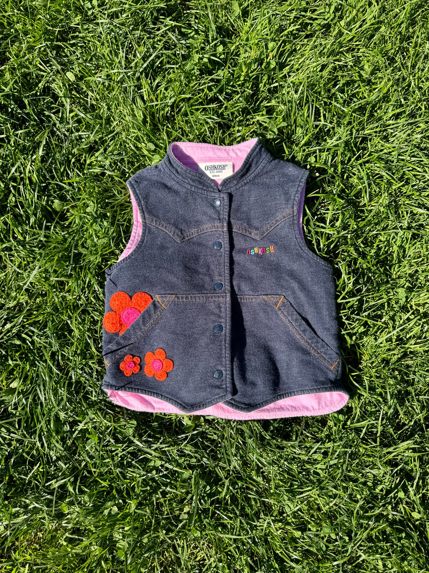 Y2K Oshkosh Floral Appliqué Snap Front Vest 3-4 years