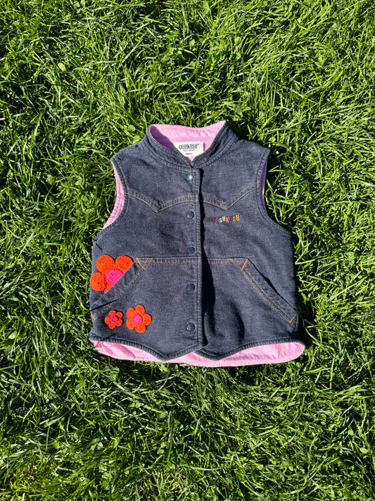 Y2K Oshkosh Floral Appliqué Snap Front Vest 3-4 years