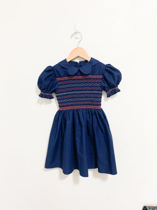 Vintage Hand Smocked Puff Sleeve Dress 3-4 years