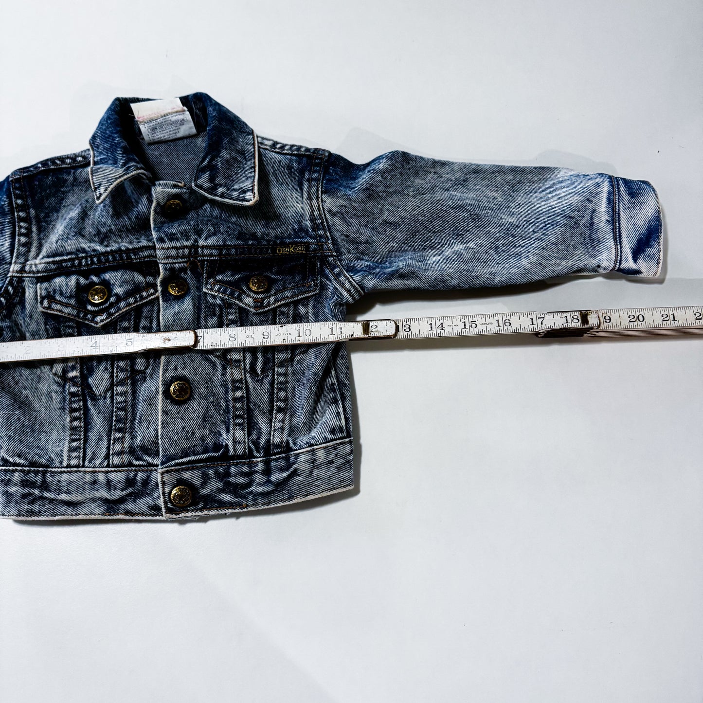 Vintage Oshkosh Upcycled Barbie Acid Wash Denim Jacket size 1-2y