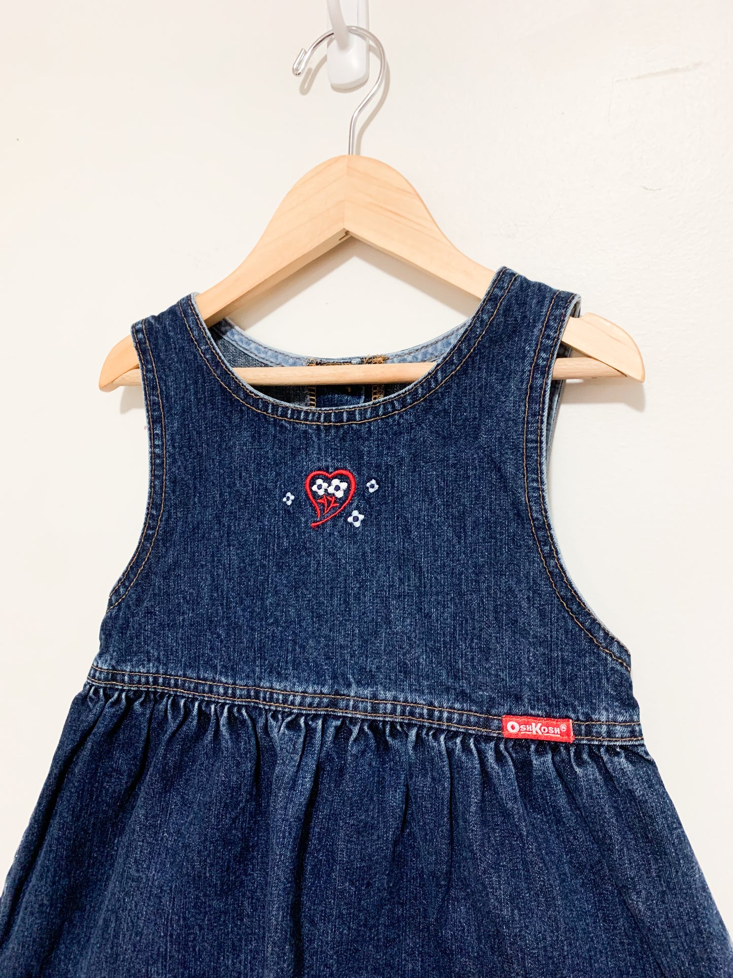 Vintage Oshkosh Denim Heart Embroidered Dress 3X