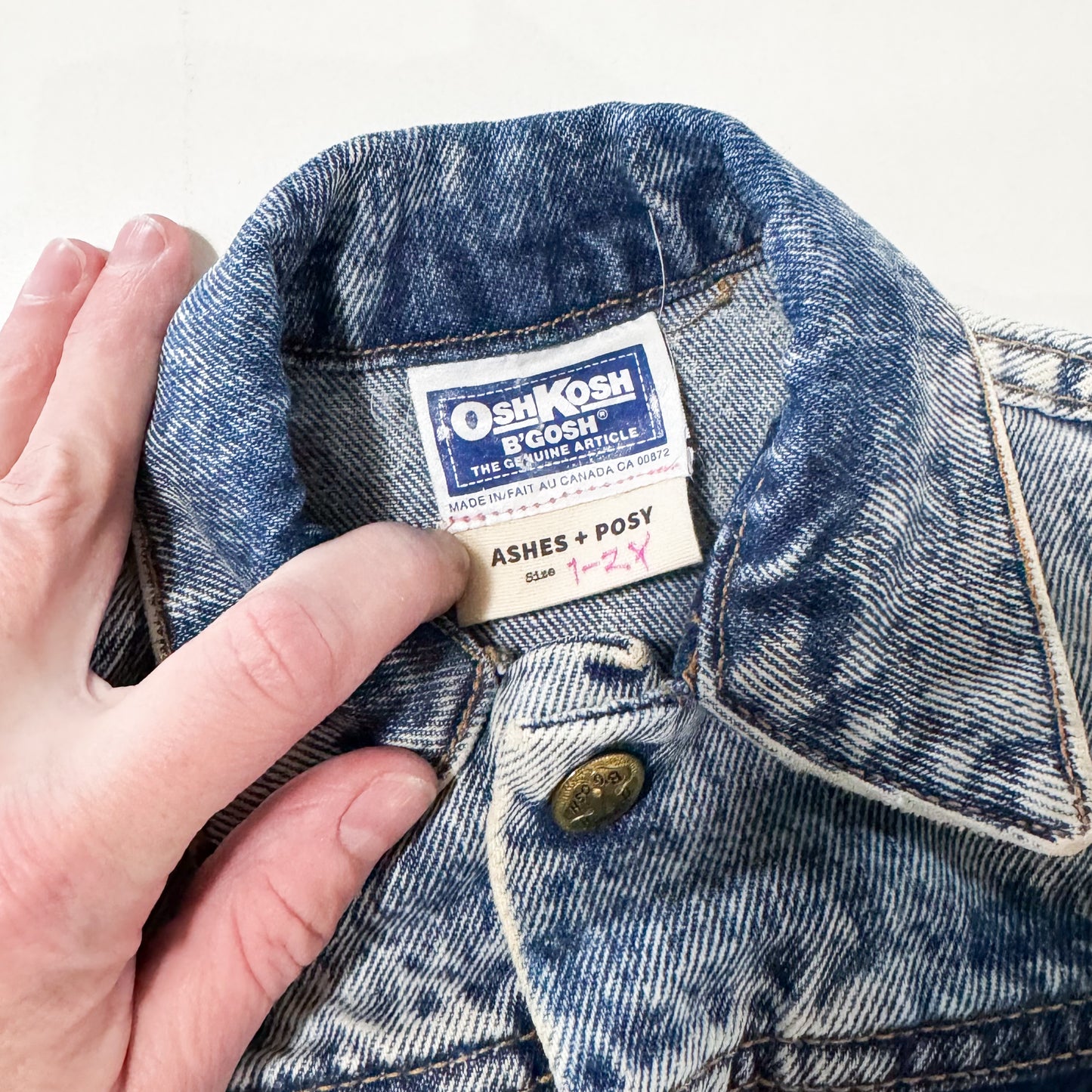 Vintage Oshkosh Upcycled Barbie Acid Wash Denim Jacket size 1-2y