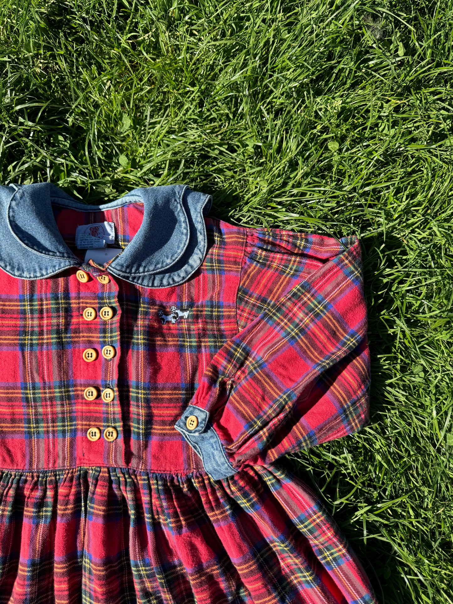 Vintage Pop Soda Flannel + Denim Plaid Dress 5 years