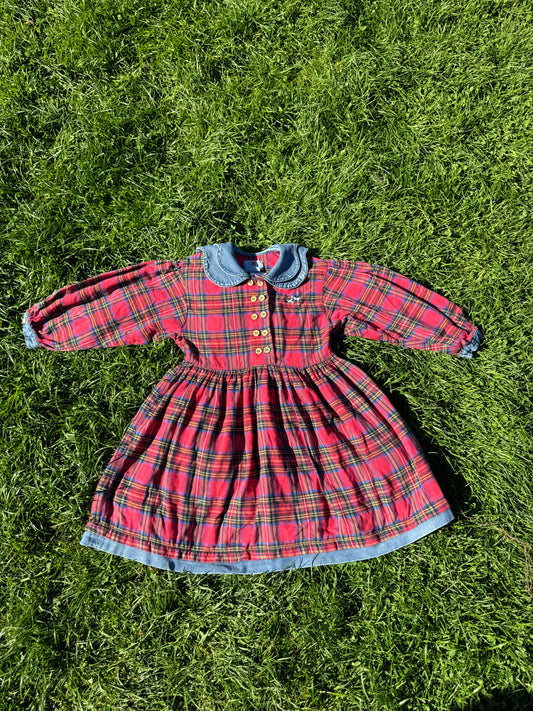 Vintage Pop Soda Flannel + Denim Plaid Dress 5 years