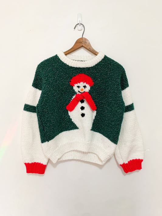 Vintage Handknit Snowman Sweater 7-10 years