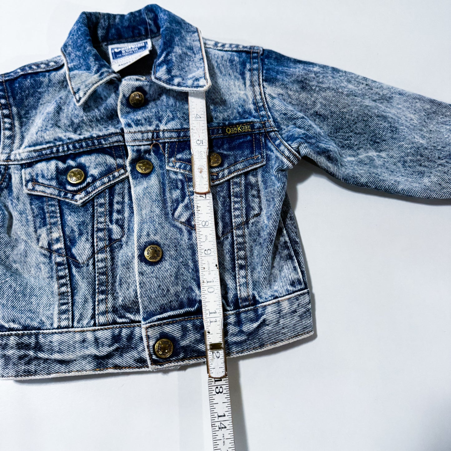 Vintage Oshkosh Upcycled Barbie Acid Wash Denim Jacket size 1-2y