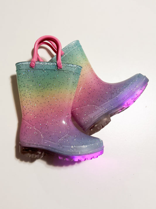 Light up Rainbow Rain Boots size 5T US