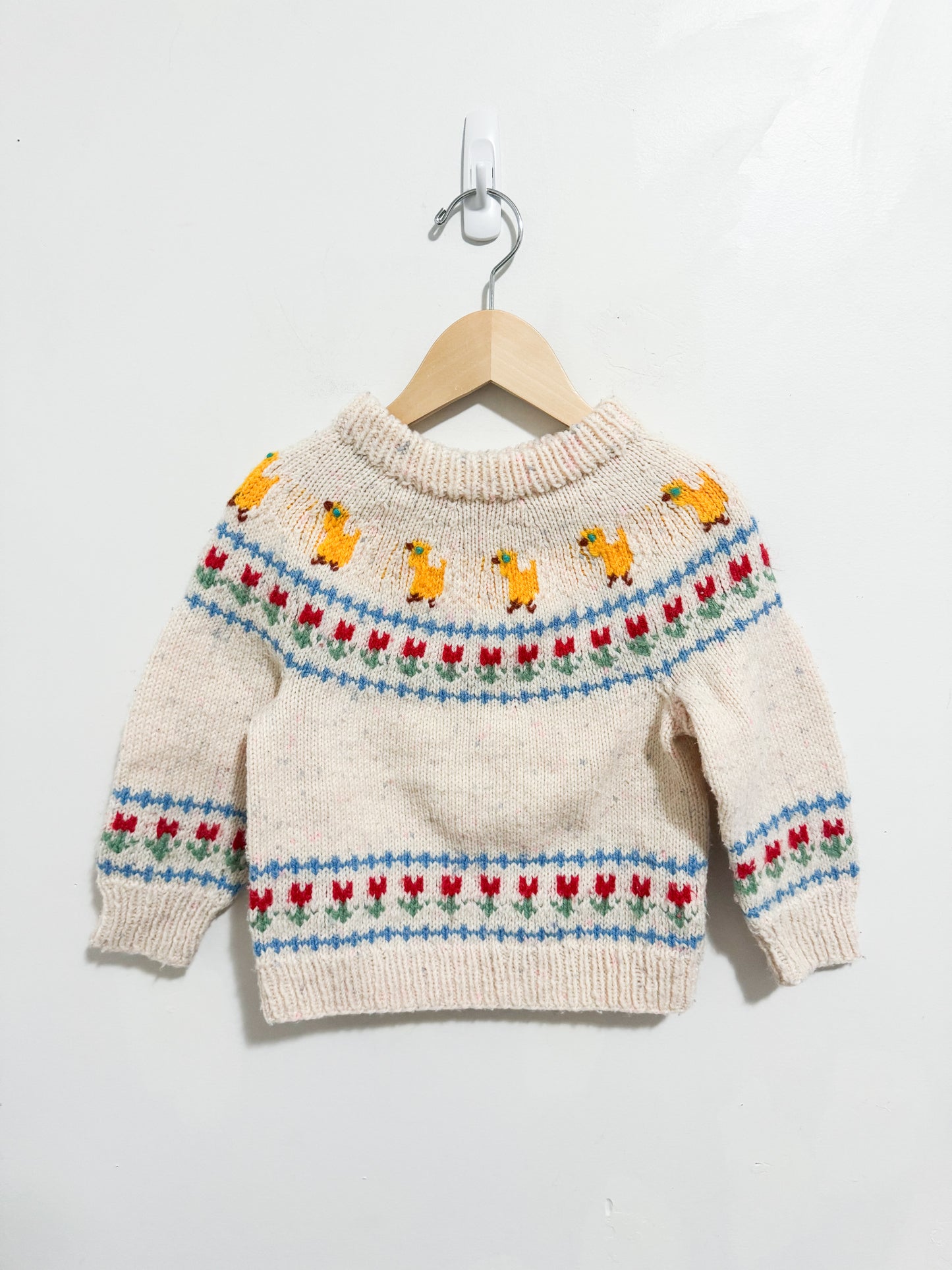 Handknit Fairisle Chick Sweater 1-2 years